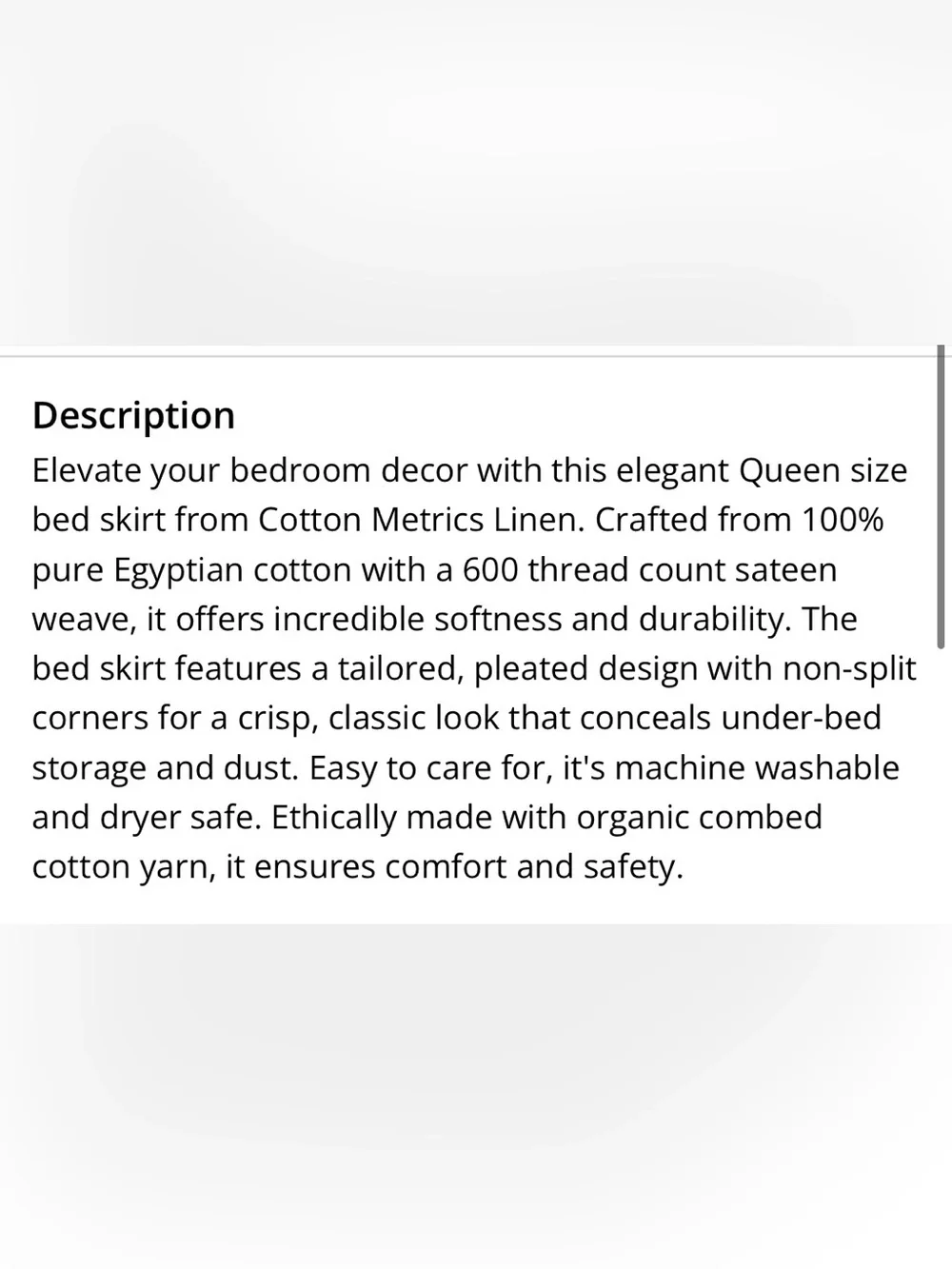 QUEEN SIZE Tailored BedSkirt 21” Drop 100% EGYPTIAN COTTON - SILVER GRAY